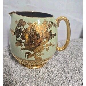 VINTAGE SADLER GOLD & GREEN LUSTREWARE MILK PITCHER CREAMER JUG Made In ENGLAND